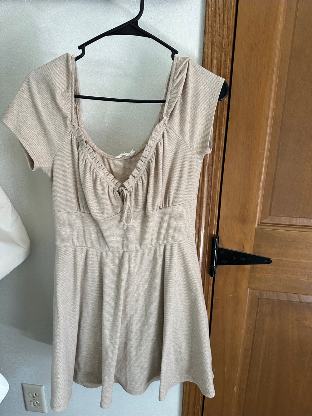 Dry Goods Beige Scoop-Neck Tie-Front Dress